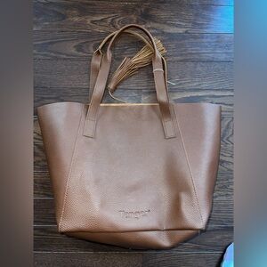 Tanger Brown Leather Tote Bag with Tassel